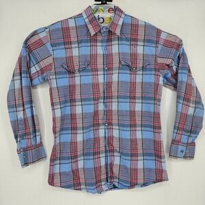 Walls Ranch Wear Shirt Mens Medium Pearl Snap Long‎ Sleeve Plaid Casual